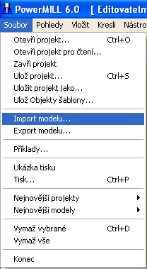Dialogov okno pro import modelu